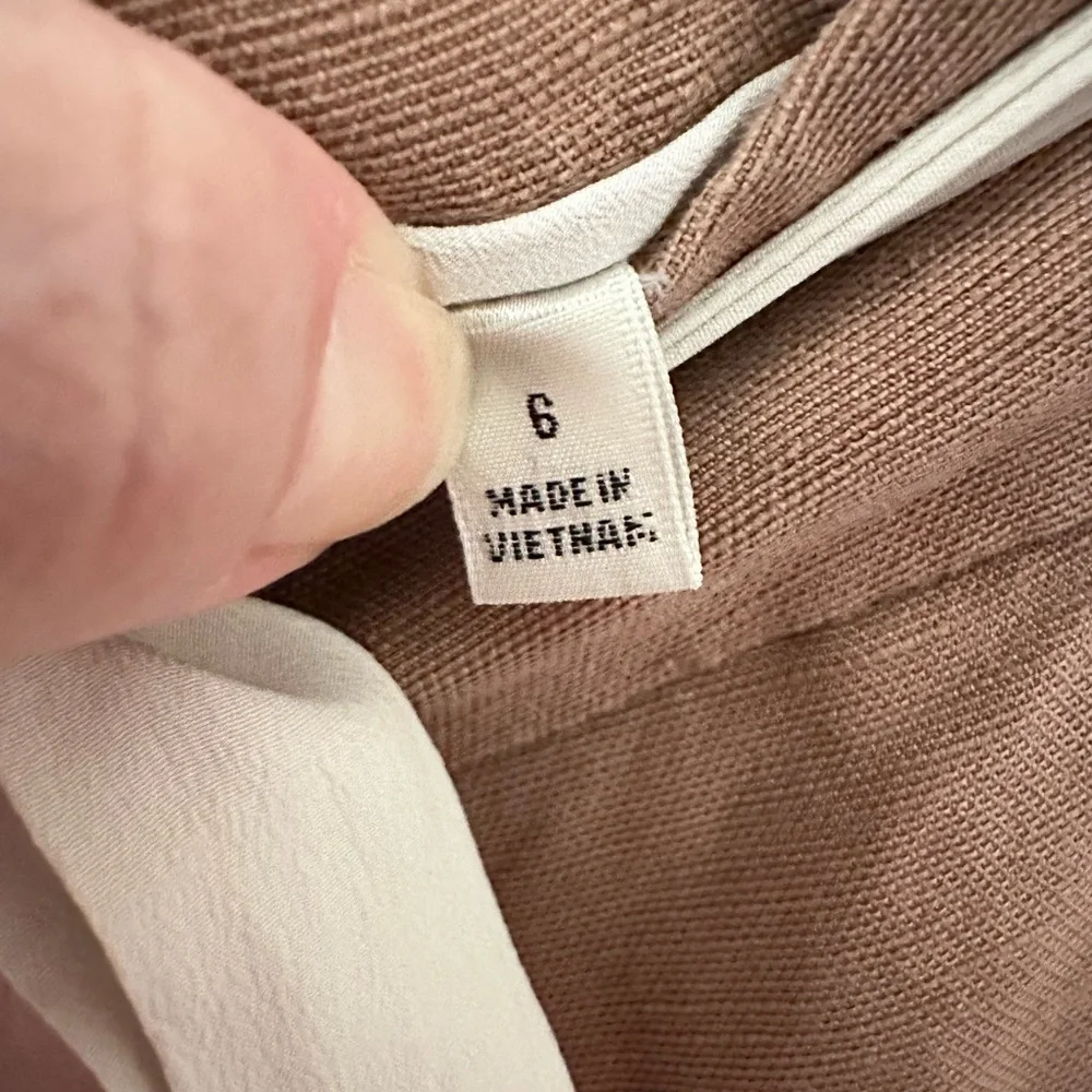 ARITZIA WILFRED 6 Earthy pink linen bland tie waist hidden buttonfly crop jogger